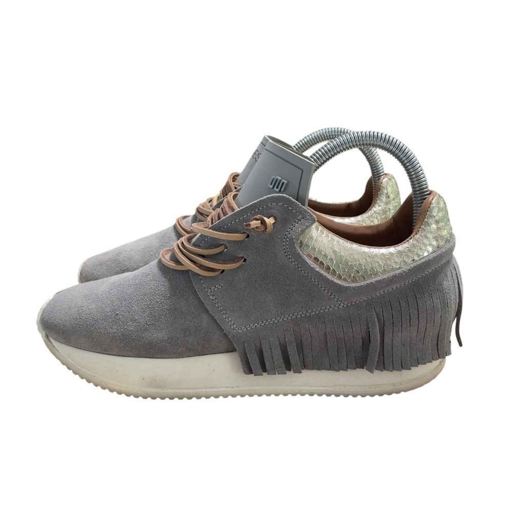 ESSEUTESSE Fringe Silver Leather Sneakers Shoes Made in Italy Womens 36 6 US